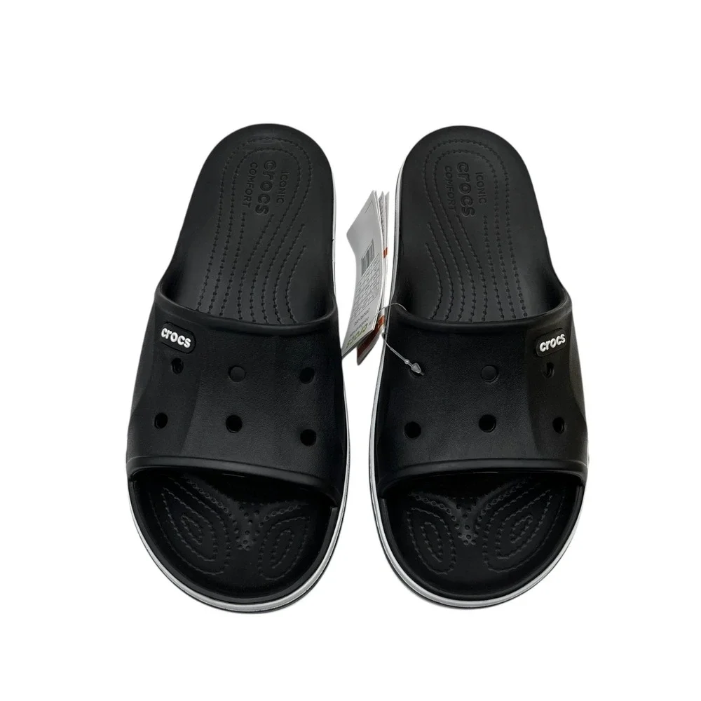 Crocs Bayaband Mens Slide Sandals Size 9 Black White Water‎ Friendly Lightweight
